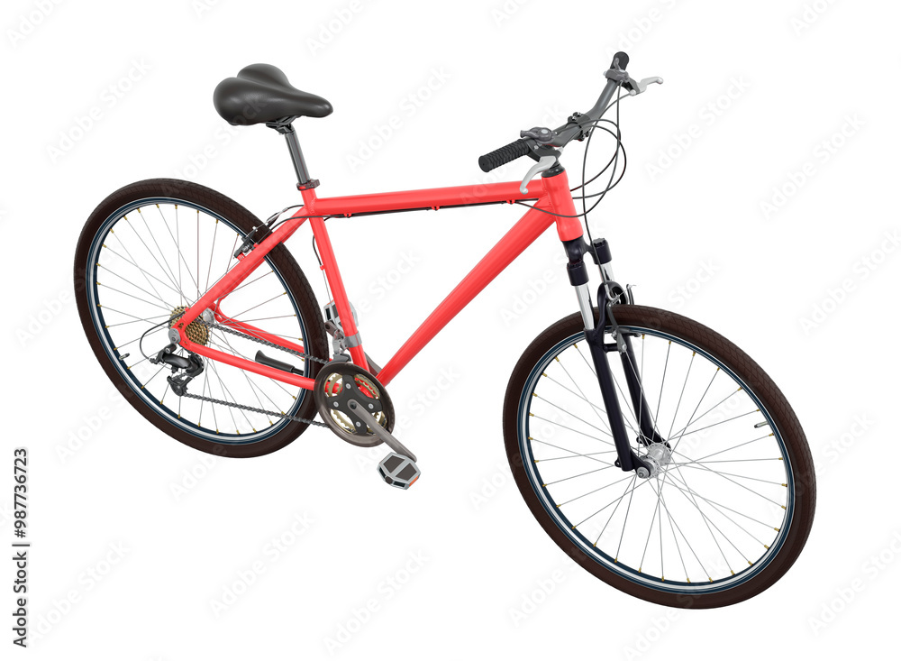 Red bicycle, side top view. Black leather saddle and handles. Png clipart isolated on transparent background Red bicycle, side top view. Black leather saddle and handles. Png clipart isolated on transparent background