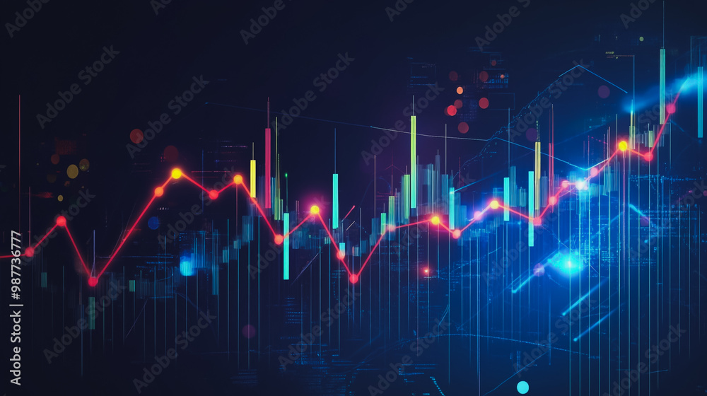 Fototapeta premium Abstract black background with Colorful charts and graphs with statistics to innovative analyze business potential and forecast future development of companies growth.