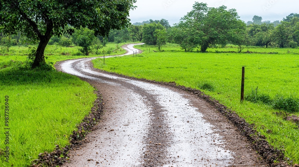 Serene Curved Road Through Lush Green Landscape Serene Curved Road Through Lush Green Landscape