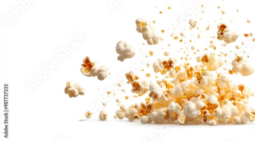 Fluffy Popcorn Burst on White Background