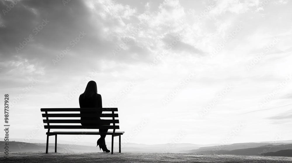 Solitary Reflection on a Bench in Black and White Solitary Reflection on a Bench in Black and White