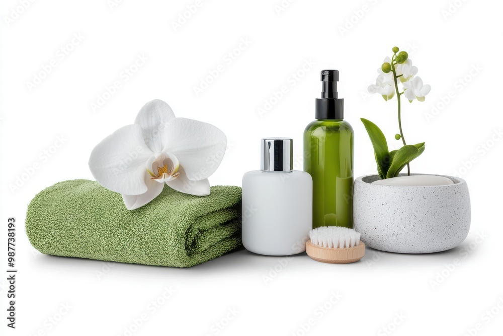 Spa Products with Orchid and Towel Spa Products with Orchid and Towel