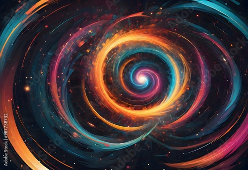 Enchanting galactic swirl with vibrant colors creating a hypnotic effect, set against a dark starry backdrop, showcasing cosmic beauty, Generative AI.