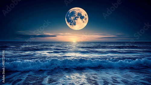 Wallpaper Mural A large full moon hangs over a tranquil ocean. Torontodigital.ca