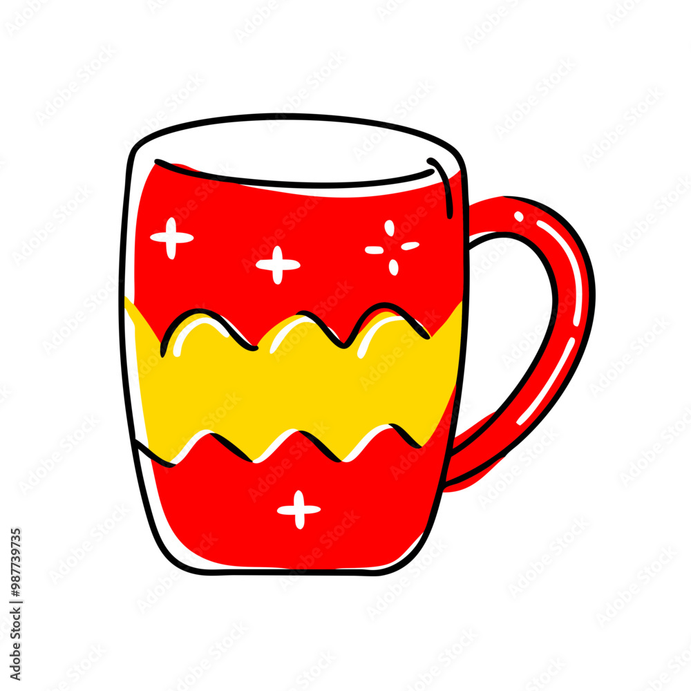 Red Christmas mug with yellow design, festive drinkware illustration
Red Christmas mug with yellow design, festive drinkware illustration
