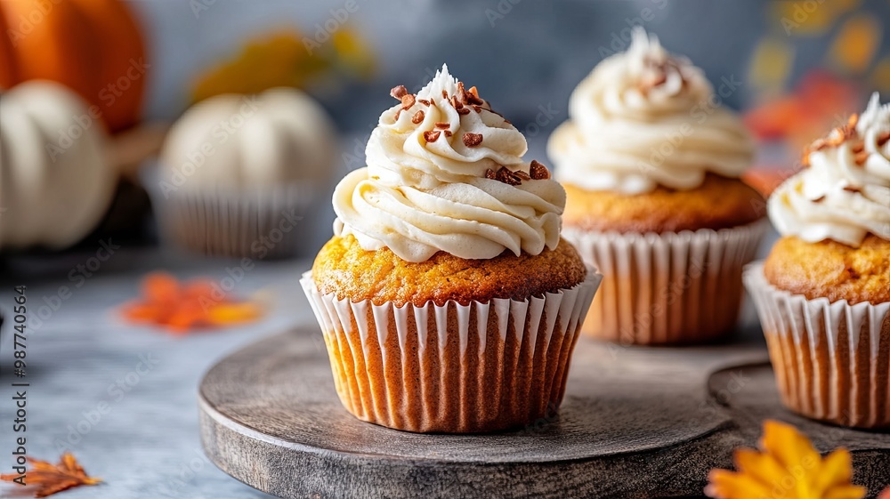 Autumn pumpkin cupcakes or baked muffins with fresh pumpkin for Thanksgiving day. Autumn pumpkin cupcakes or baked muffins with fresh pumpkin for Thanksgiving day.
