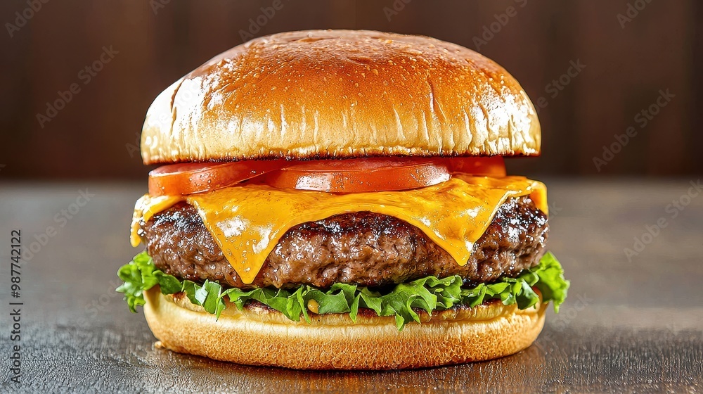 Classic Cheeseburger with Fresh Vegetables and Bun Classic Cheeseburger with Fresh Vegetables and Bun