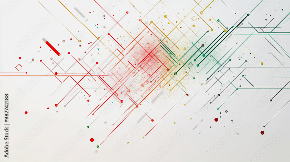 Abstract white background with Colorful geometric and circle lines. Digital future technology . Abstract business connection of lines from nodes innovation of communication in the network.