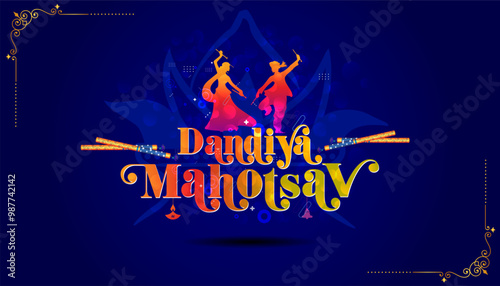 Garba night dance. Dandiya mahotsav celebration during Navratri festival with dandia sticks.