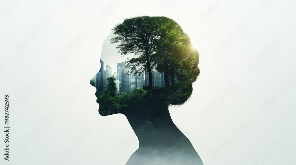 Silhouette of Nature and Cityscape in Profile View