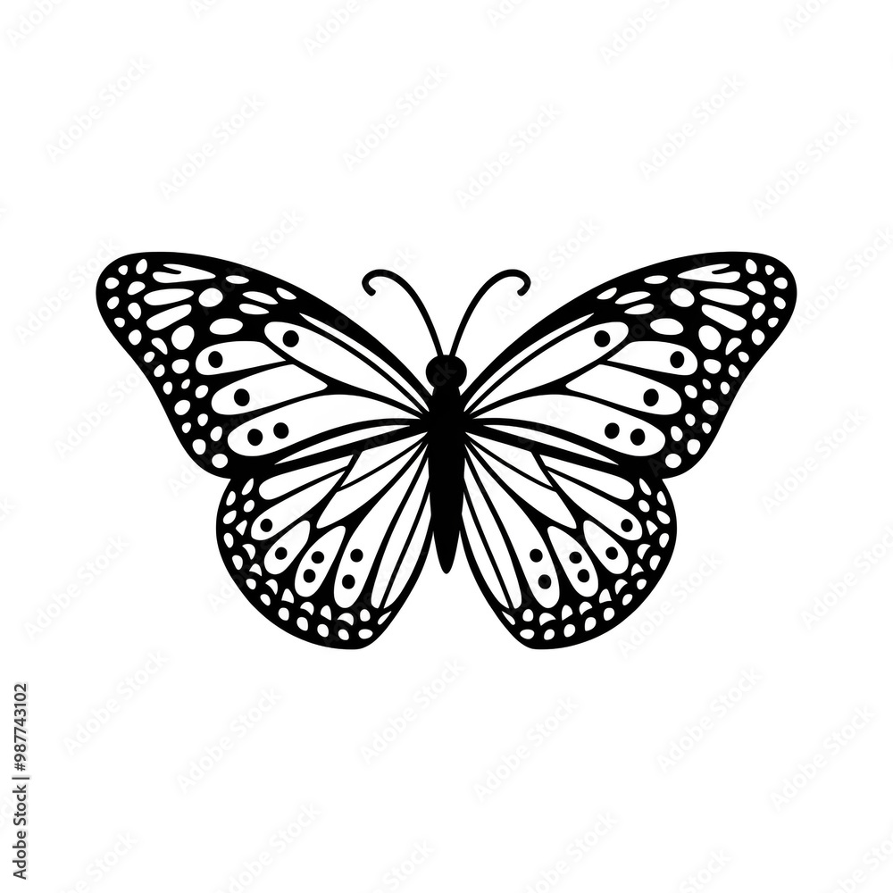 Intricate Black Butterfly Design on a White Background Intricate Black Butterfly Design on a White Background