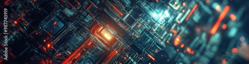 Abstract Intricate detailed futuristic digital technology modern cyberpunk background banner wallpaper AI generated image