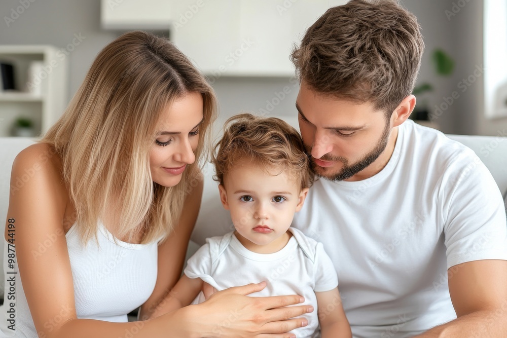 Parents comforting a child after a fall, showing care and affection as they soothe the child Parents comforting a child after a fall, showing care and affection as they soothe the child