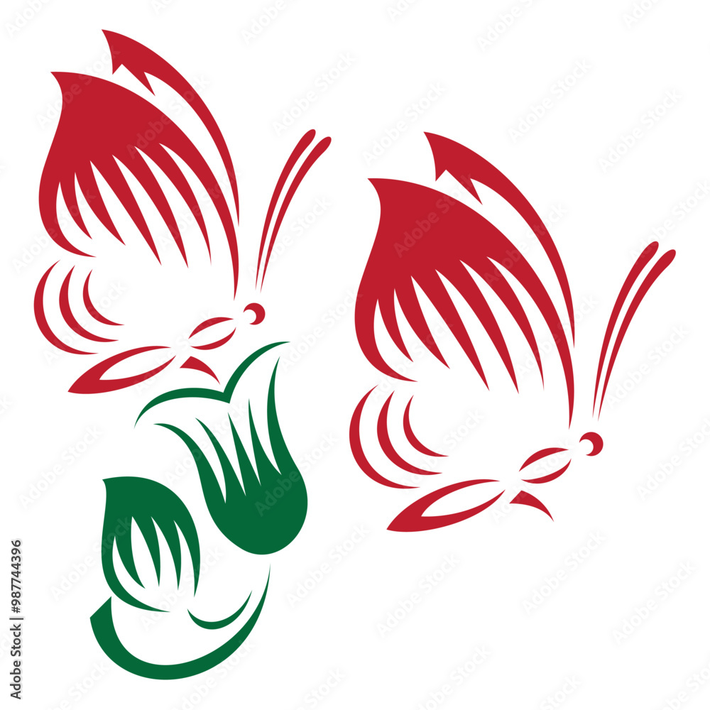 Flower with butterfly in abstract style.