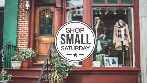 Red brick building with a storefront displaying clothes and a Shop Small Saturday sign.  
Support local businesses. 
