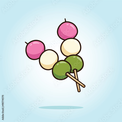 Japanese traditional dessert Hanami Dango. food vector cartoon illustration