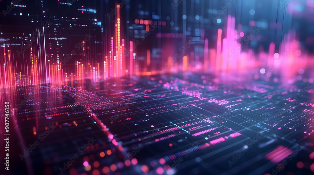 A vibrant abstract representation of digital data visualization, featuring colorful peaks and patterns on a dark background, symbolizing technology and analytics. A vibrant abstract representation of digital data visualization, featuring colorful peaks and patterns on a dark background, symbolizing technology and analytics.