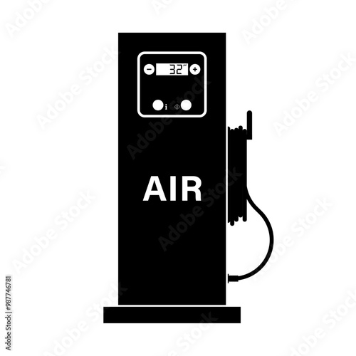 Automatic Tire Inflator Machine for Car and other Vehicle. Tire Air Station Service. Vector Illustration. 