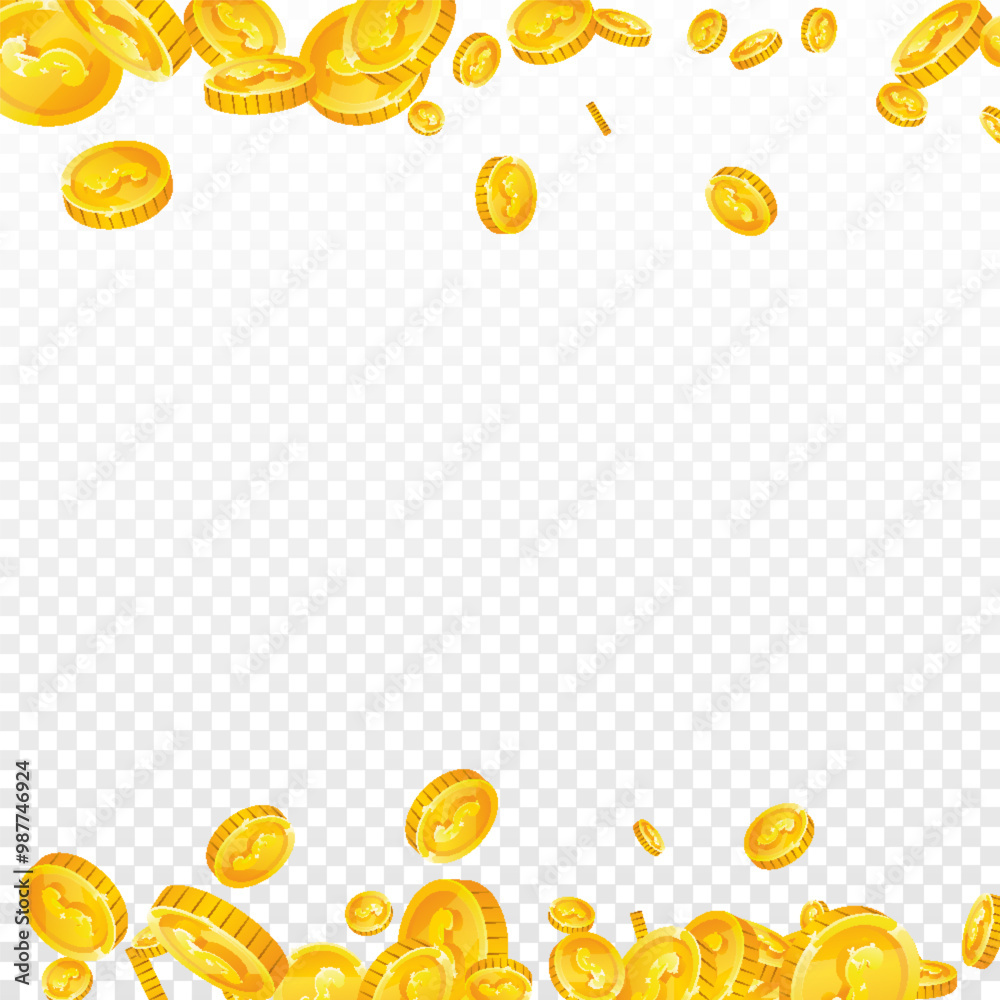American dollar coins falling. Scattered gold USD American dollar coins falling. Scattered gold USD