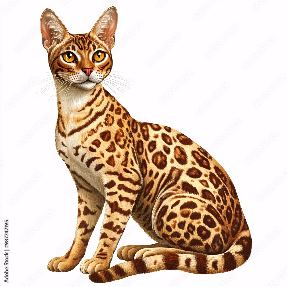 Obraz premium Illustration of Arabian Mau Cat on White Background
