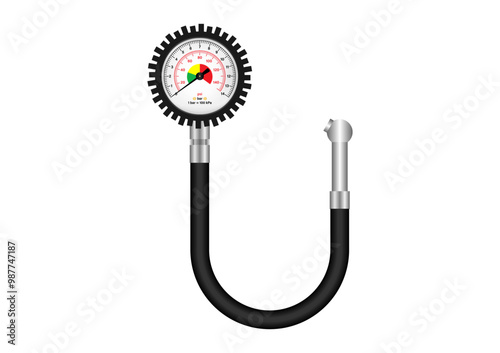 Tire Pressure Gauge. Tire Pressure Check Equipment. Vector Illustration. 