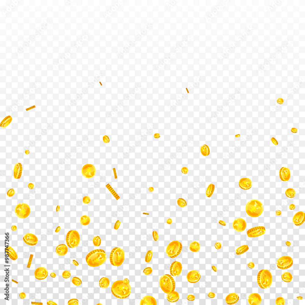 Chinese yuan coins falling. Scattered gold CNY Chinese yuan coins falling. Scattered gold CNY