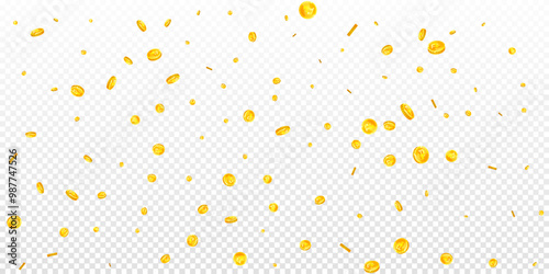 Russian ruble coins falling. Scattered gold RUB