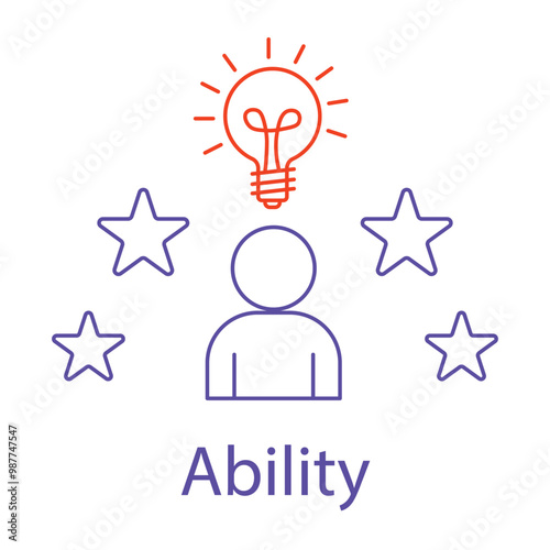 Vector icon for demonstrating ability with person and star. Symbolizes personal success, skill development, and recognition.