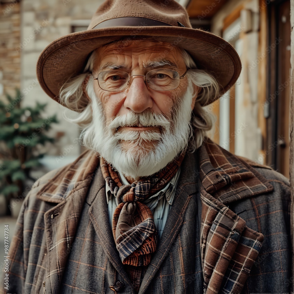 Hombre anciano con barba y lentes, sonríe. Representa una vejez digna y saludable Hombre anciano con barba y lentes, sonríe. Representa una vejez digna y saludable