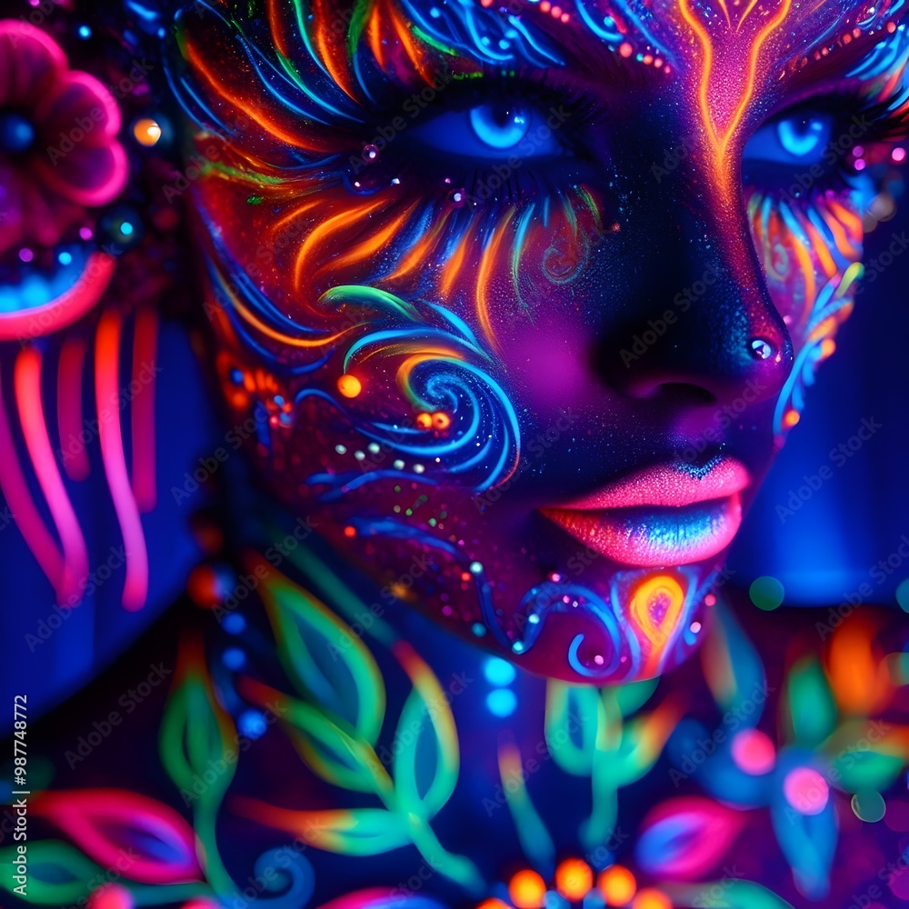 Fototapeta premium a young lady painted on her face with different colors