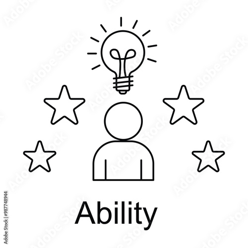 Vector icon for ability and success with star and person. Illustrates personal achievement and talent.