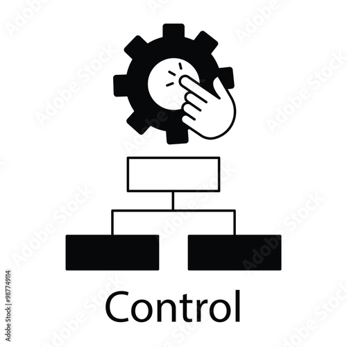 Vector icon for system control with gear and hierarchy. Represents business organization and task management.