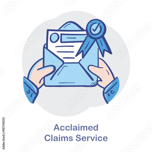 Vector icon for acclaimed claims service. Hand drawn. Depicts a document with a star and checkmark representing high-quality claims handling.