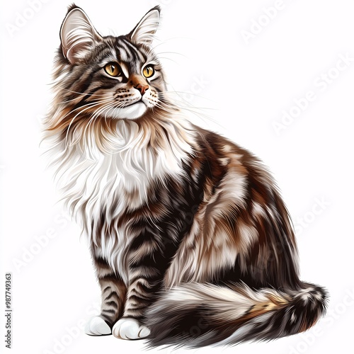 Maine Coon Cat Illustration on White Background photo