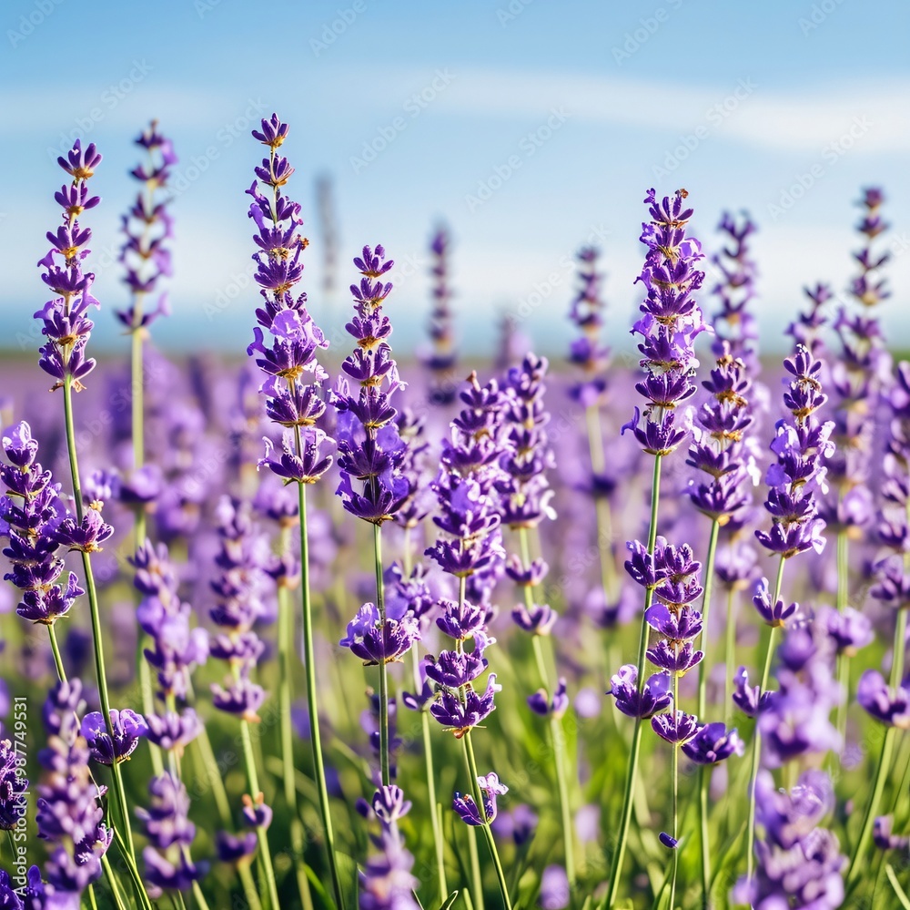Naklejka premium Close-up of lavender flowers blooming in a field.