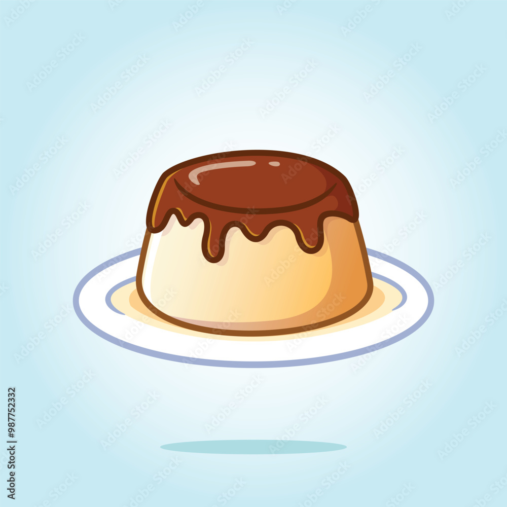 Dessert creme caramel or pudding custard with caramel glaze on plate. food vector cartoon illustration Dessert creme caramel or pudding custard with caramel glaze on plate. food vector cartoon illustration