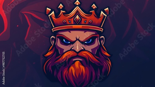 Illustration of e-sport logo crown head man king gaming modern mascot design background wallpaper AI generated image