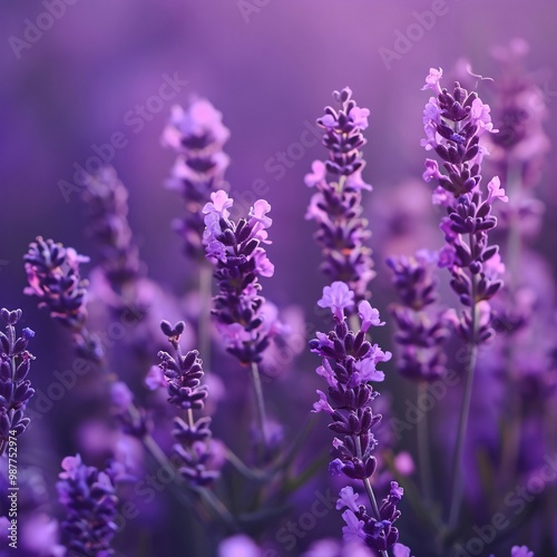 Close-up of purple lavender flowers in bloom with a soft, blurred background.