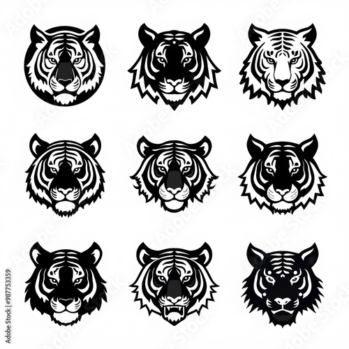 Tiger head icon and Logo Black and white