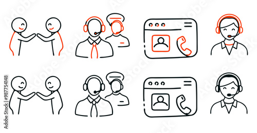 Registration customer service icon set, featuring interactions and support representatives customer service representative