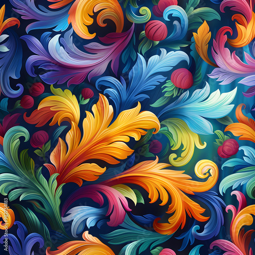 Colorful, vibrant flowers and swirls