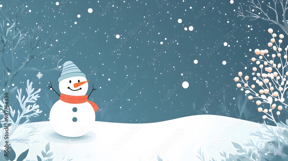 A Snowman Standing in a Snowy Winter Landscape A Snowman Standing in a Snowy Winter Landscape