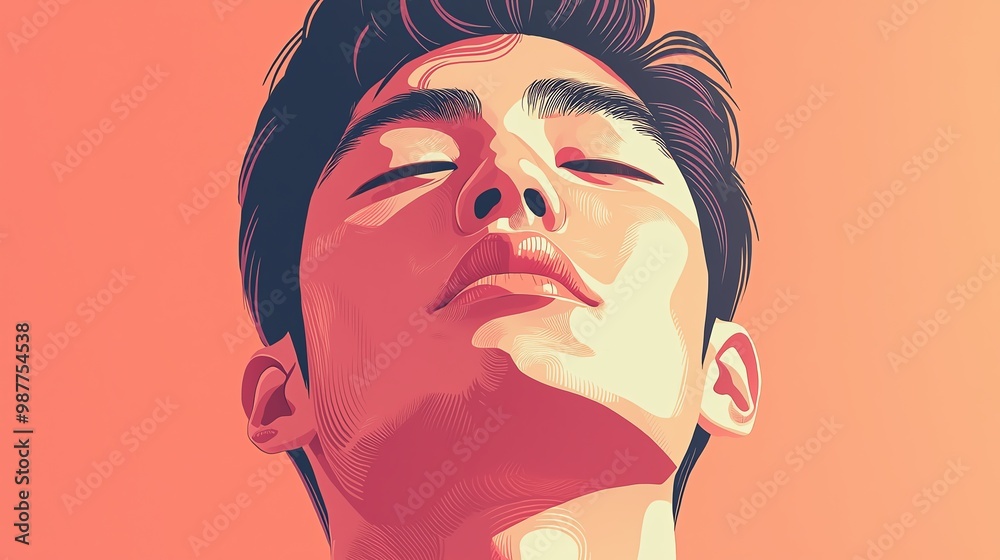 Stylized portrait of a confident man gazing upward against an orange backdrop, radiating empowerment and modern aesthetics. Stylized portrait of a confident man gazing upward against an orange backdrop, radiating empowerment and modern aesthetics.