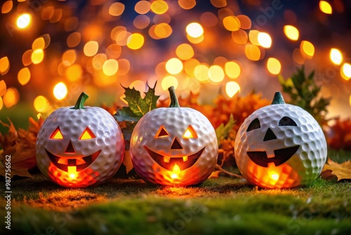 Spooky Halloween Golf Clip Art Featuring Jack-o'-Lanterns, Ghosts, and Haunted Golf Balls Design photo