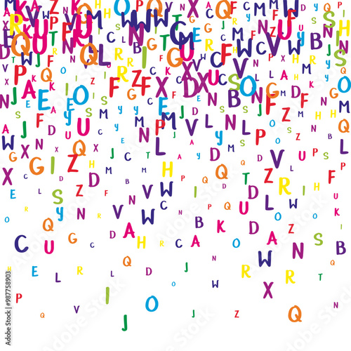 Scattered letters of latin alphabet. Colorful