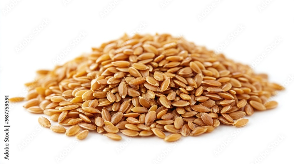 Golden Flax Seeds on White Background Highlighting Smooth Glossy Surface Golden Flax Seeds on White Background Highlighting Smooth Glossy Surface