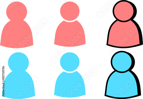 vector people icons, man and woman, color