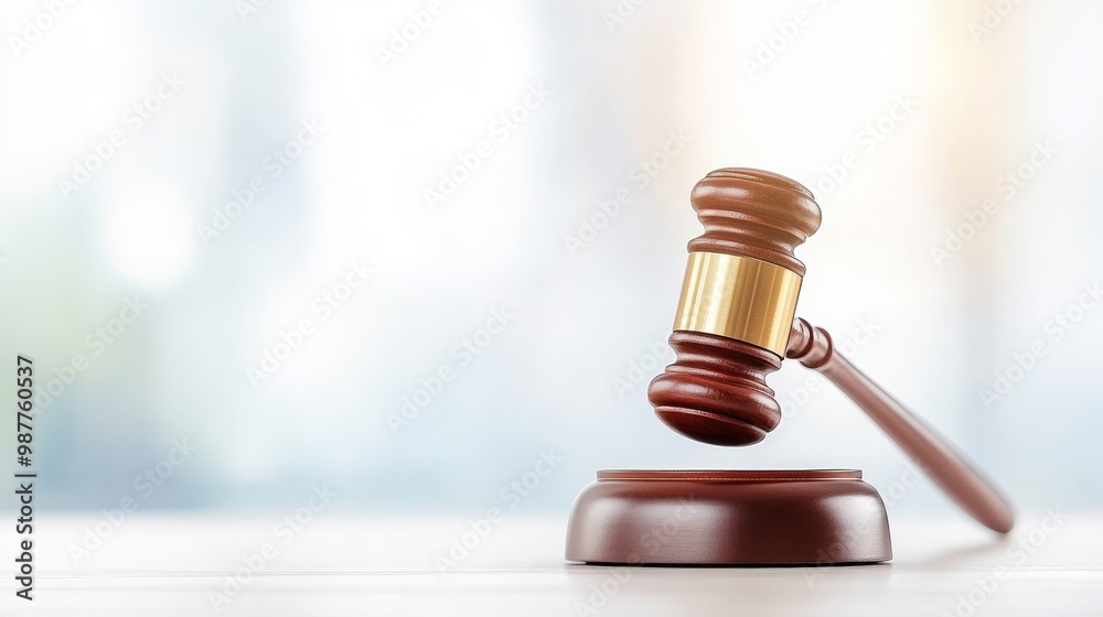 Fototapeta premium Wooden Gavel on Table with Soft Focus Background