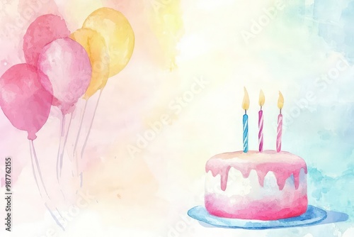 Watercolor birthday background with soft pastel tones