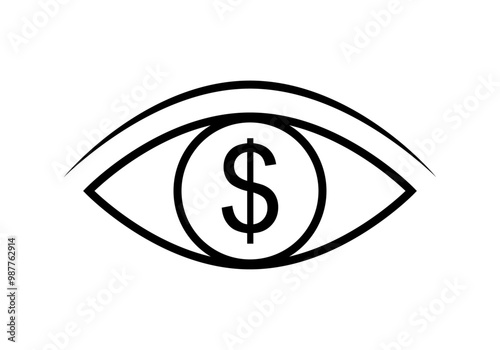 Icono negro de ojo con símbolo de dólar de visión de negocio